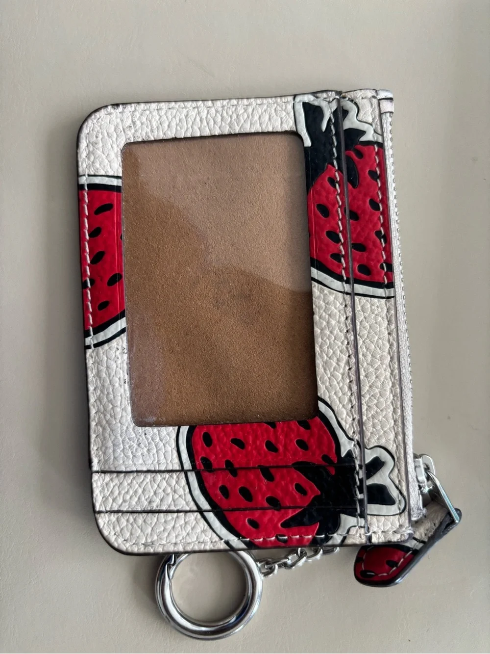 Coach Leather Pouch with Red Strawberry Keychain.